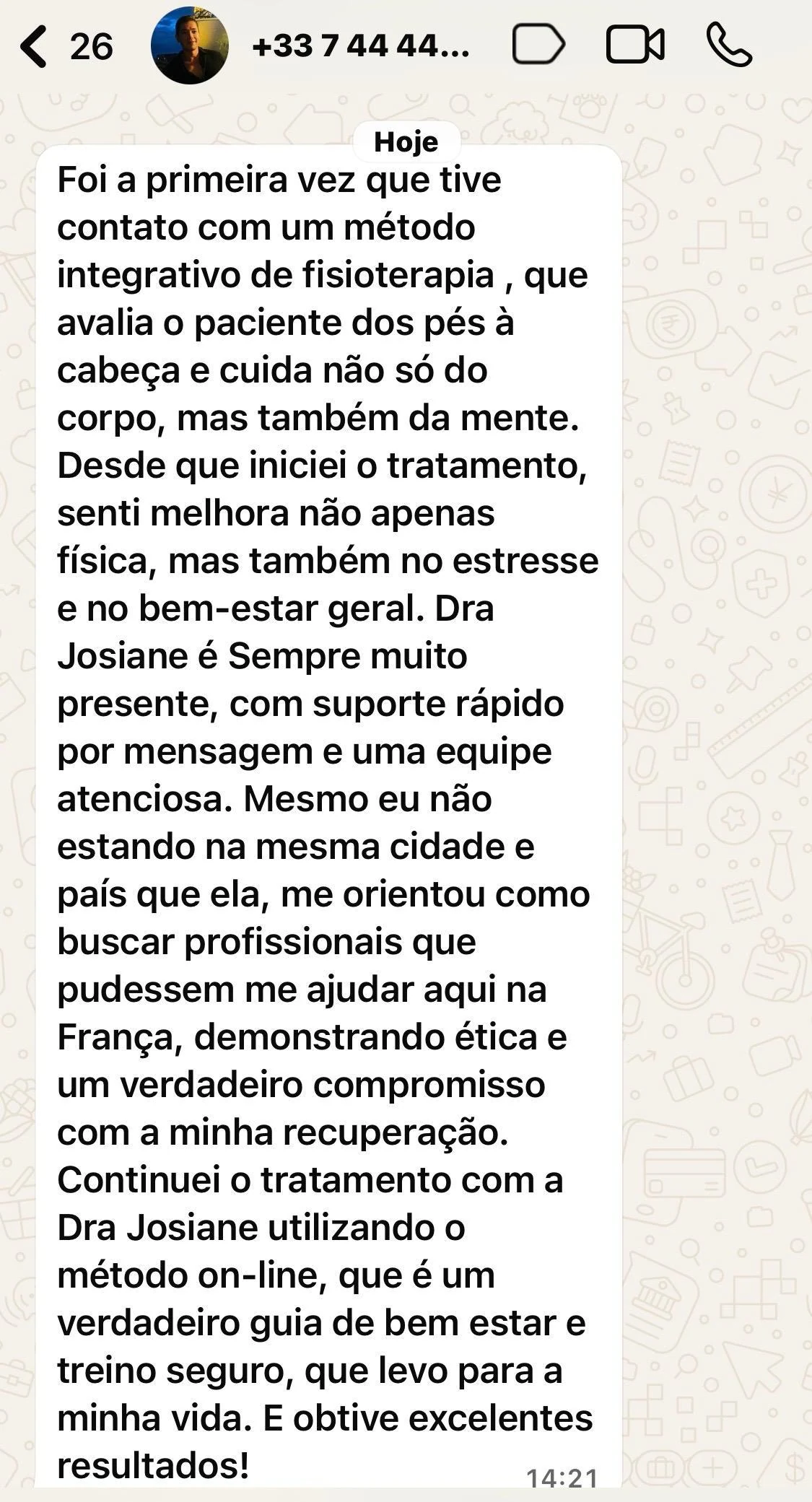 Mensagem sobre o método integrativo de fisioterapia